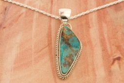 Artie Yellowhorse Genuine Mineral Park Turquoise Sterling Silver Navajo Pendant